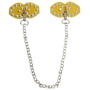 Studded Leather Pasties with Detachable Chain - Yellow